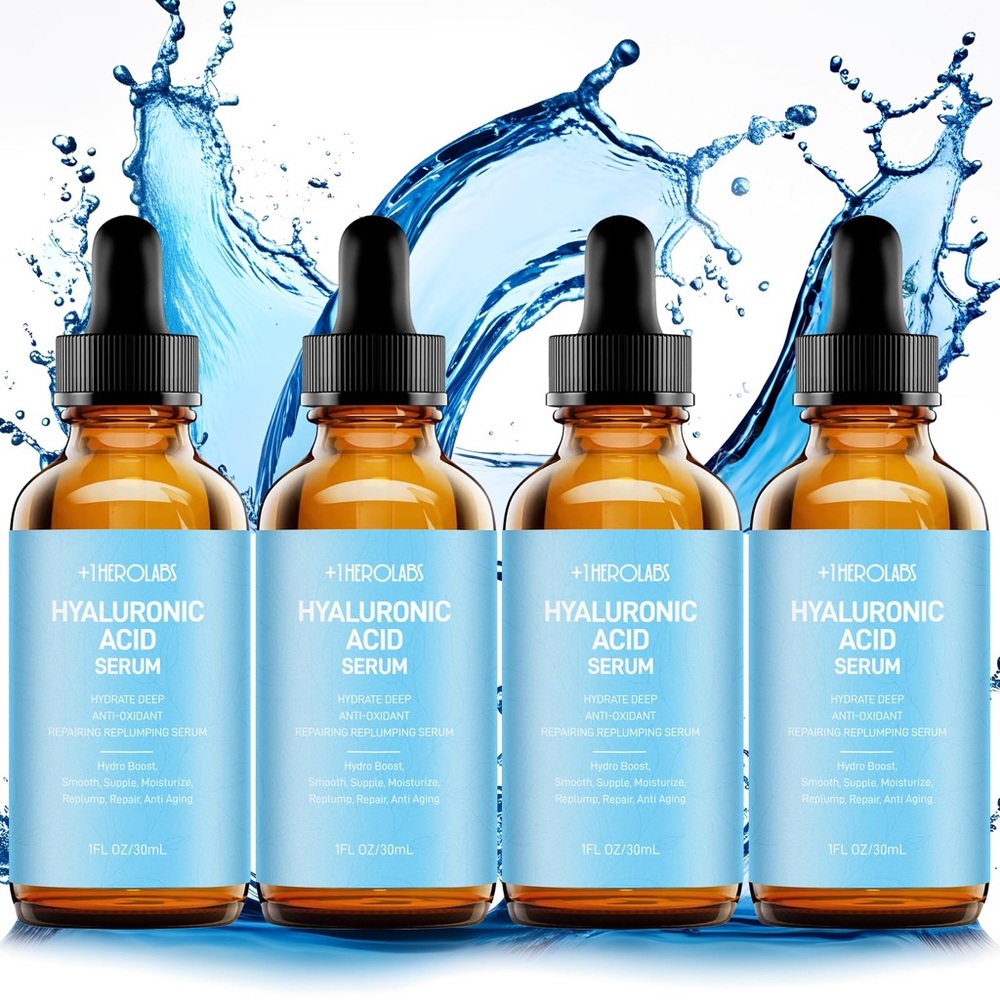 4 Pack Hyaluronic Acid Serum for Face Neck w/ Niacinamide & more